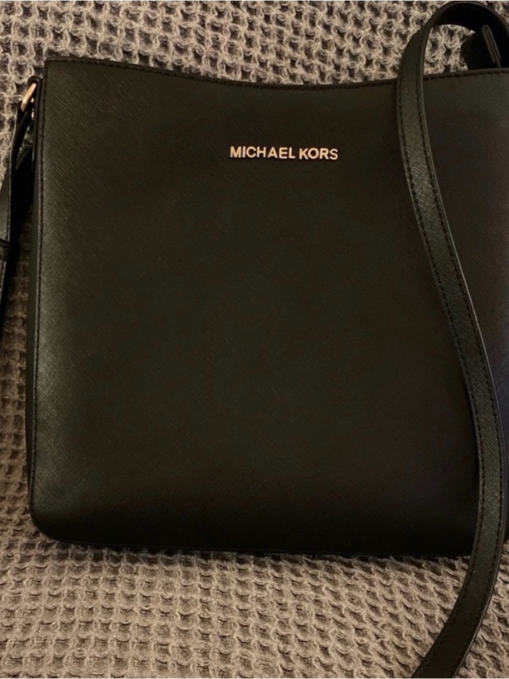 Michael Kors Black Leather Crossbody with Gold Logo